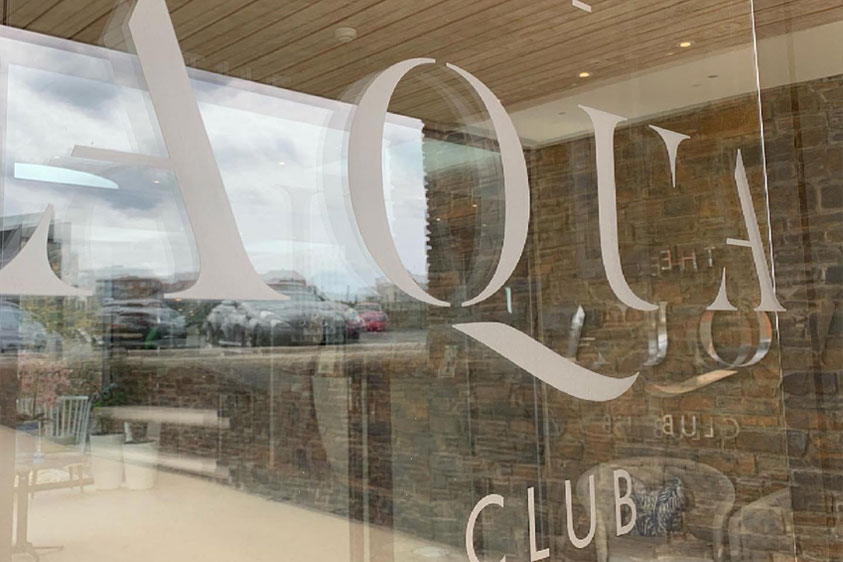 The Aqua Club Logo printed stickers for glass. Designed by Oracle Design