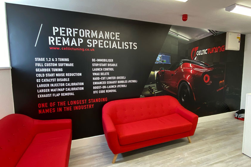 Wall design for Derby outlet showroom for Celtic Tuning