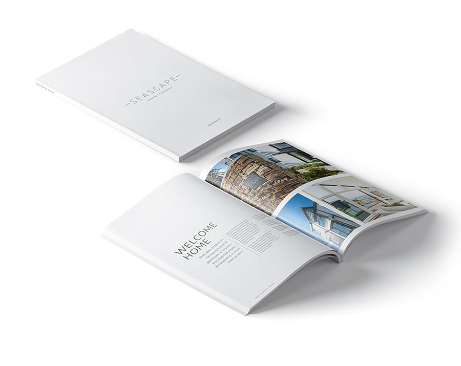 Examples of Seascape brochures front cover and inside page designed by Oracle Design