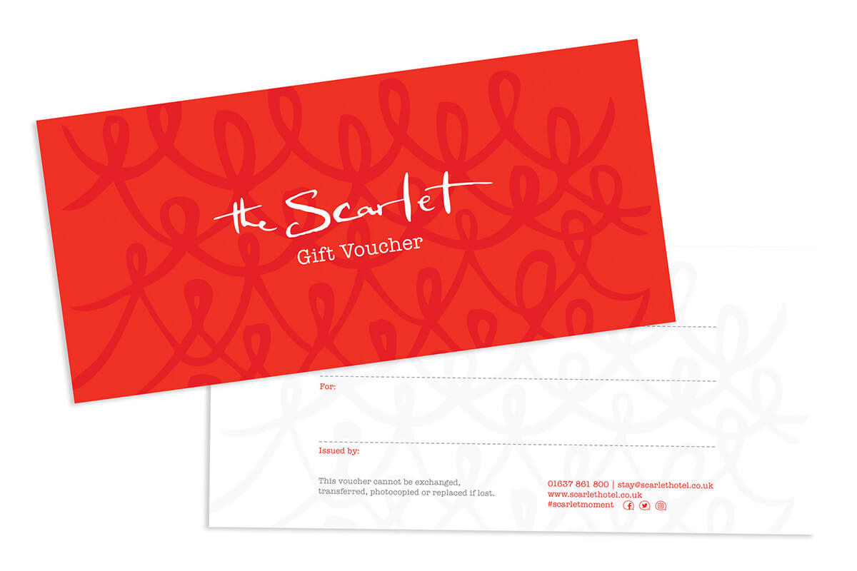Examples of Gift vouchers for the Scarlet. Presenting the designs by Oracle Design