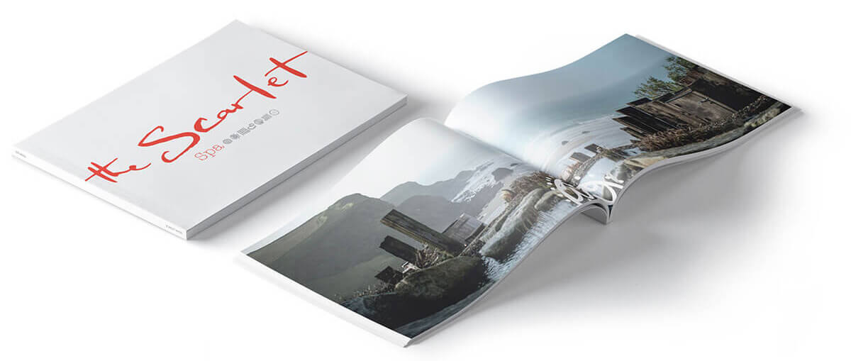 The Scarlet Spa brochure photo of the cover and inner page. Designed by Oracle Design