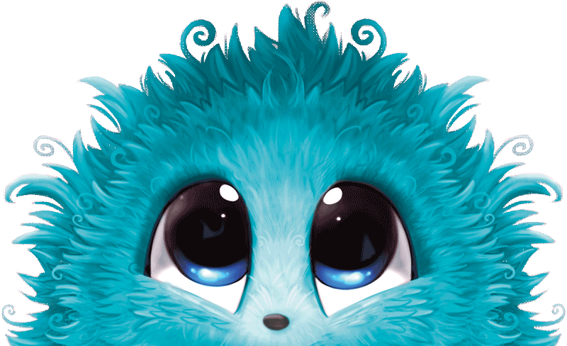 An animated GIF showing a blue Scruff Ball blinking and looking around