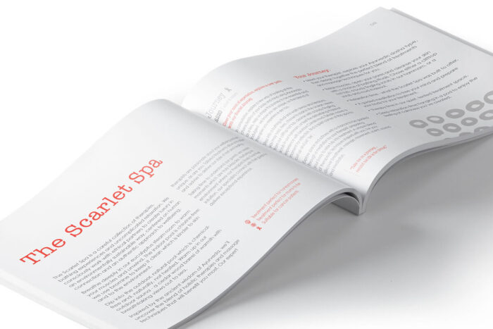 The Scarlet Spa brochure photo of an inner page. Designed by Oracle Design