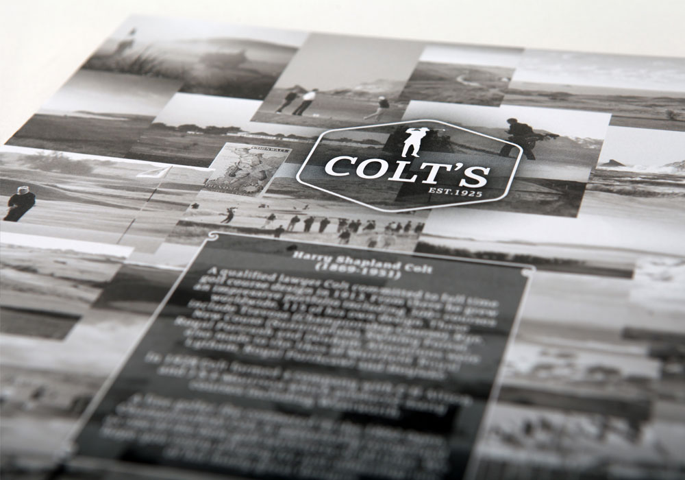 A close-up shot of Colt's club menu with a collage of photos from the area. Design by Oracle Design.