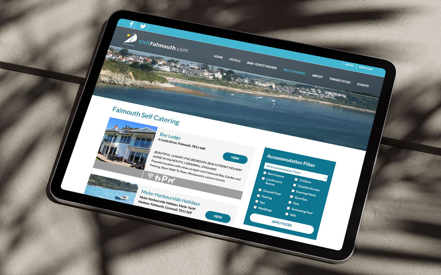 Visit Falmouth website design for accommodation in Falmouth, Cornwall