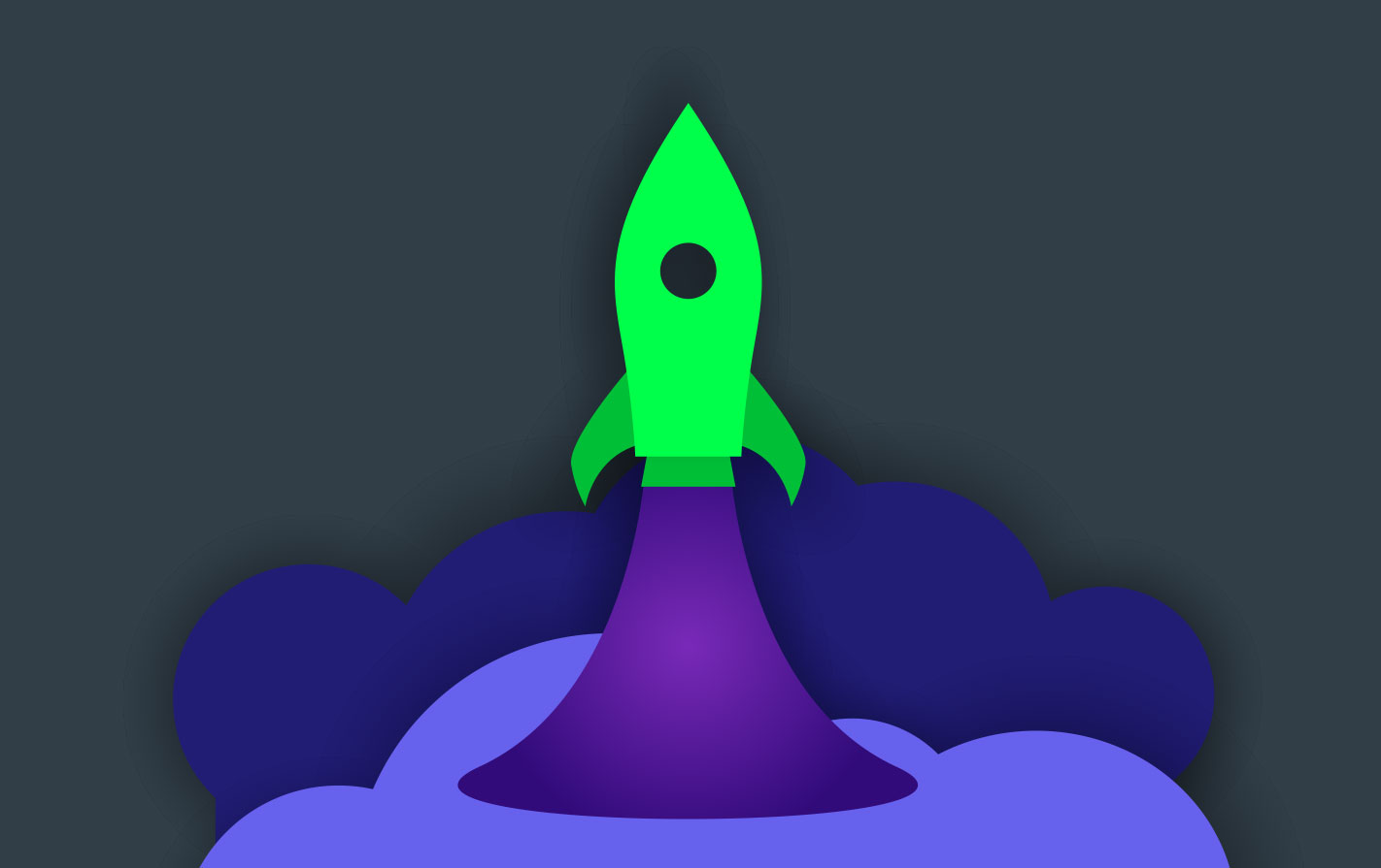 A green rocket taking off 