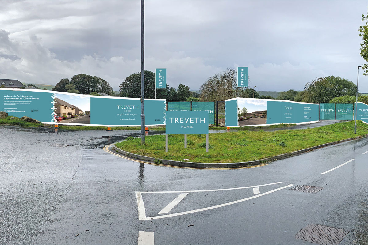 A photo of Treveth signage, and hoarding. That was designed by Oracle Design 