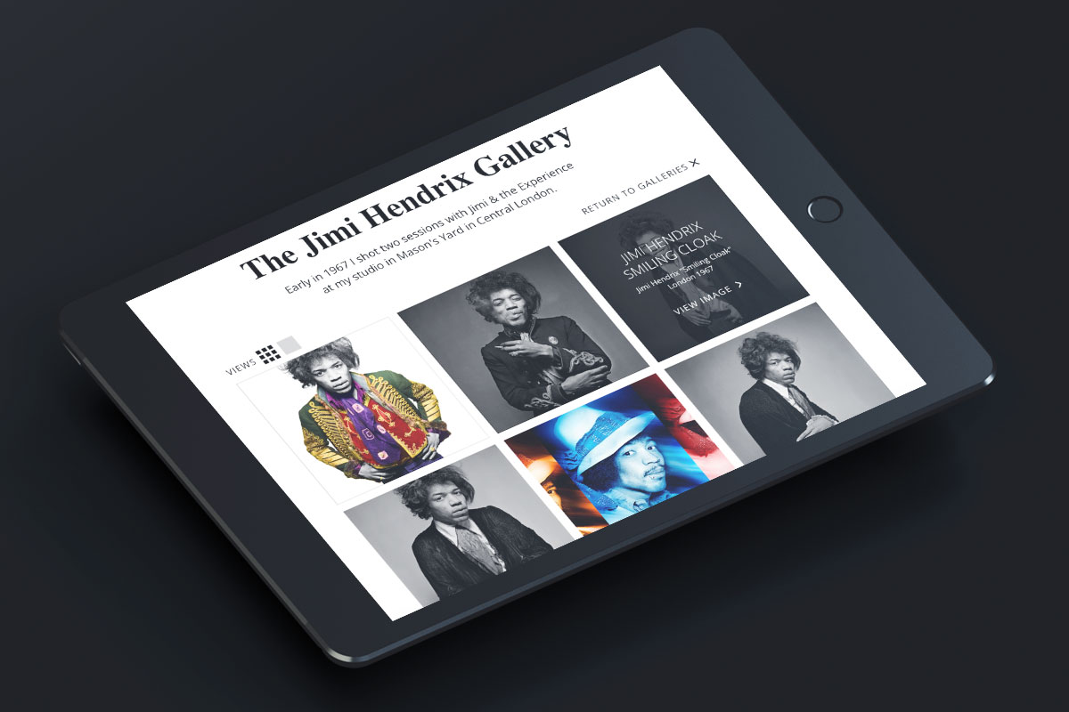 Jimi Hendrix gallery web page displayed on a tablet designed and built by Oracle Design