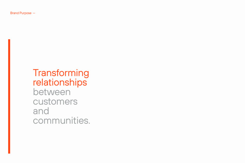 Brand Purpose text reading: Transforming relationships between customers and communities