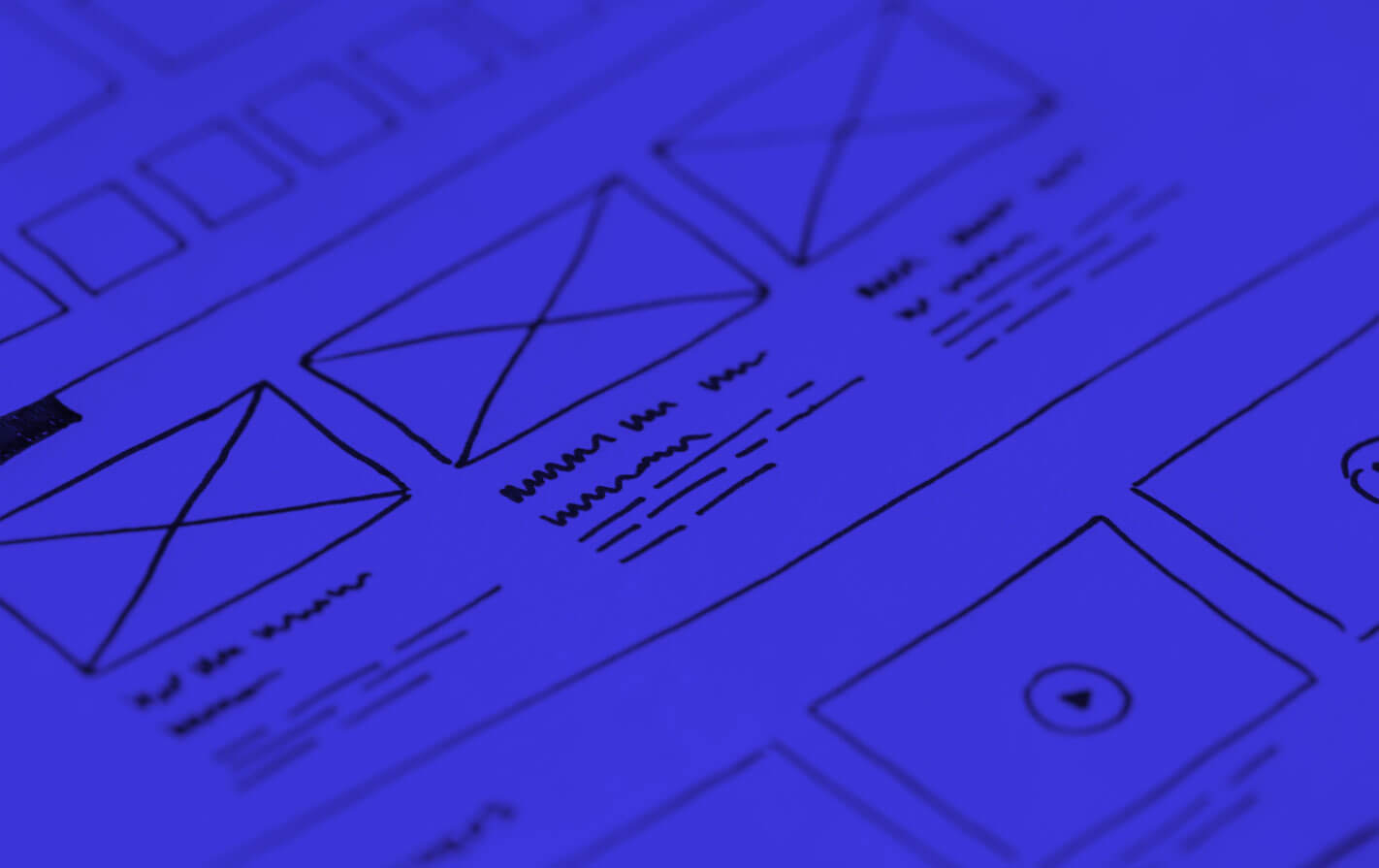An illustrated wireframe image with a blue overlay