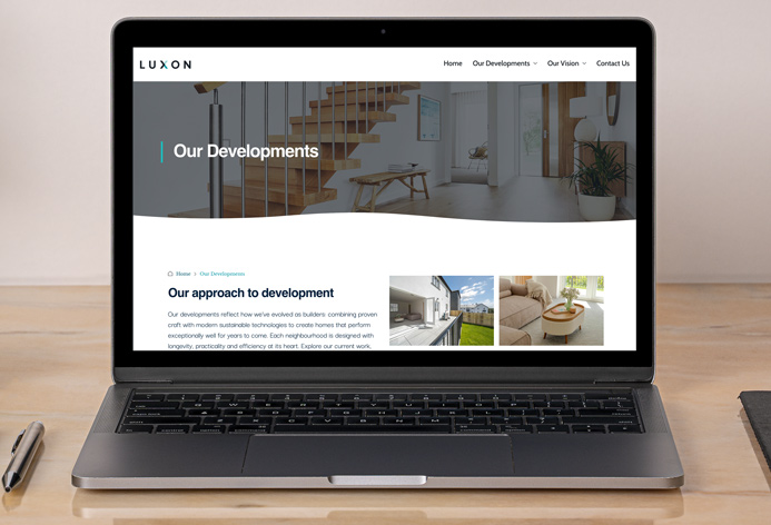 Luxon property development website displayed on desktop
